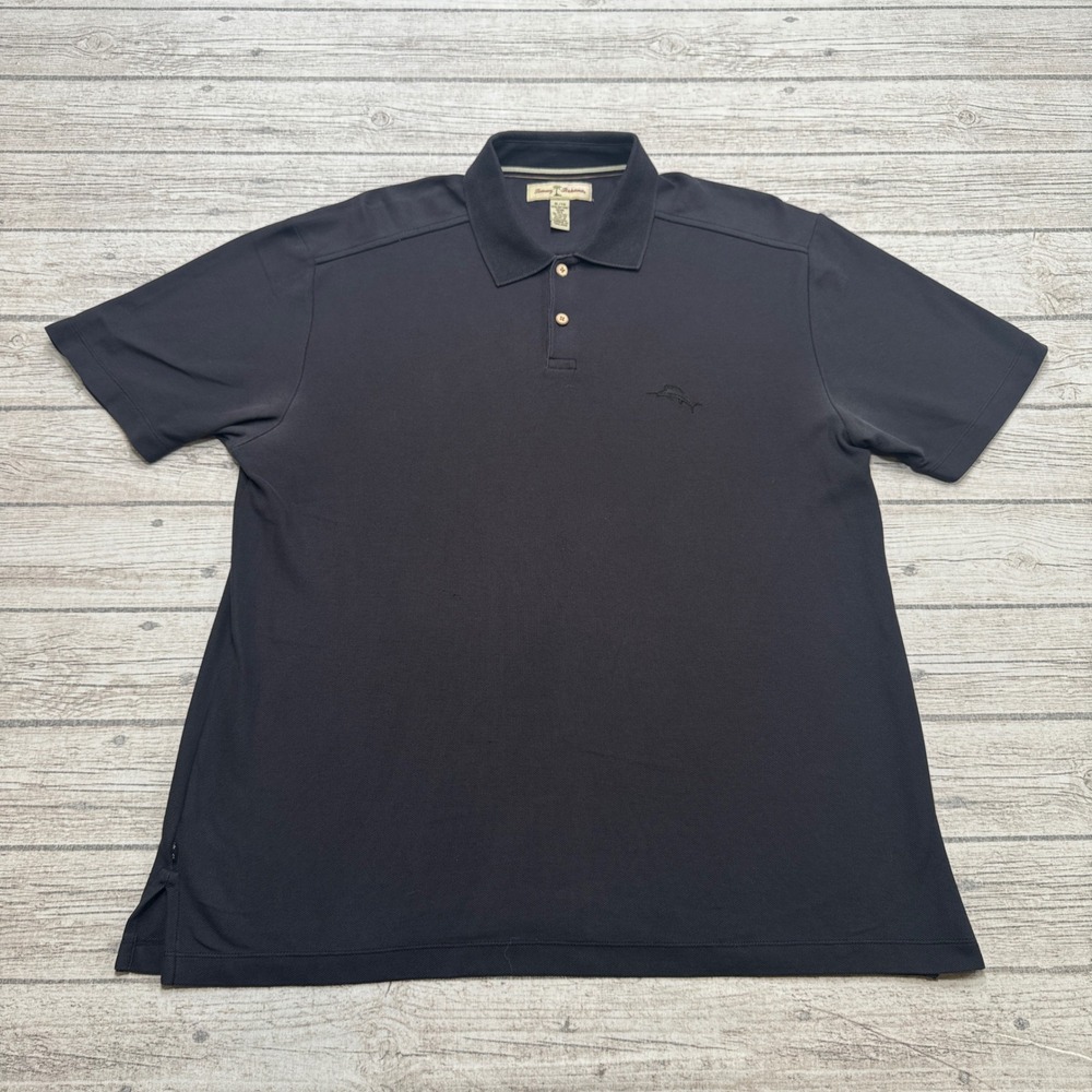 Vintage Tommy Bahama Polo Shirt Men's XL Black Loose Fit Short Sleeve Athleisure